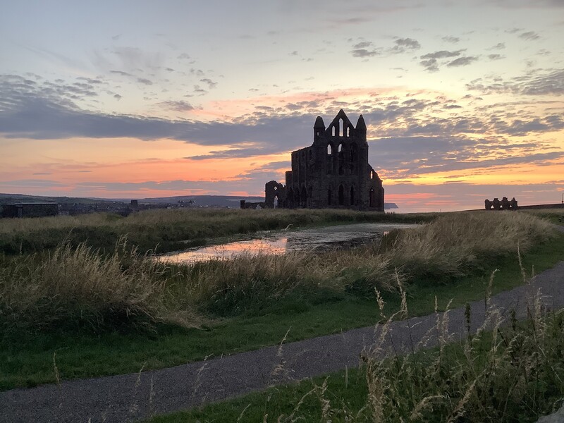 Sunset view of Whitby Abbey (from the southeast side).